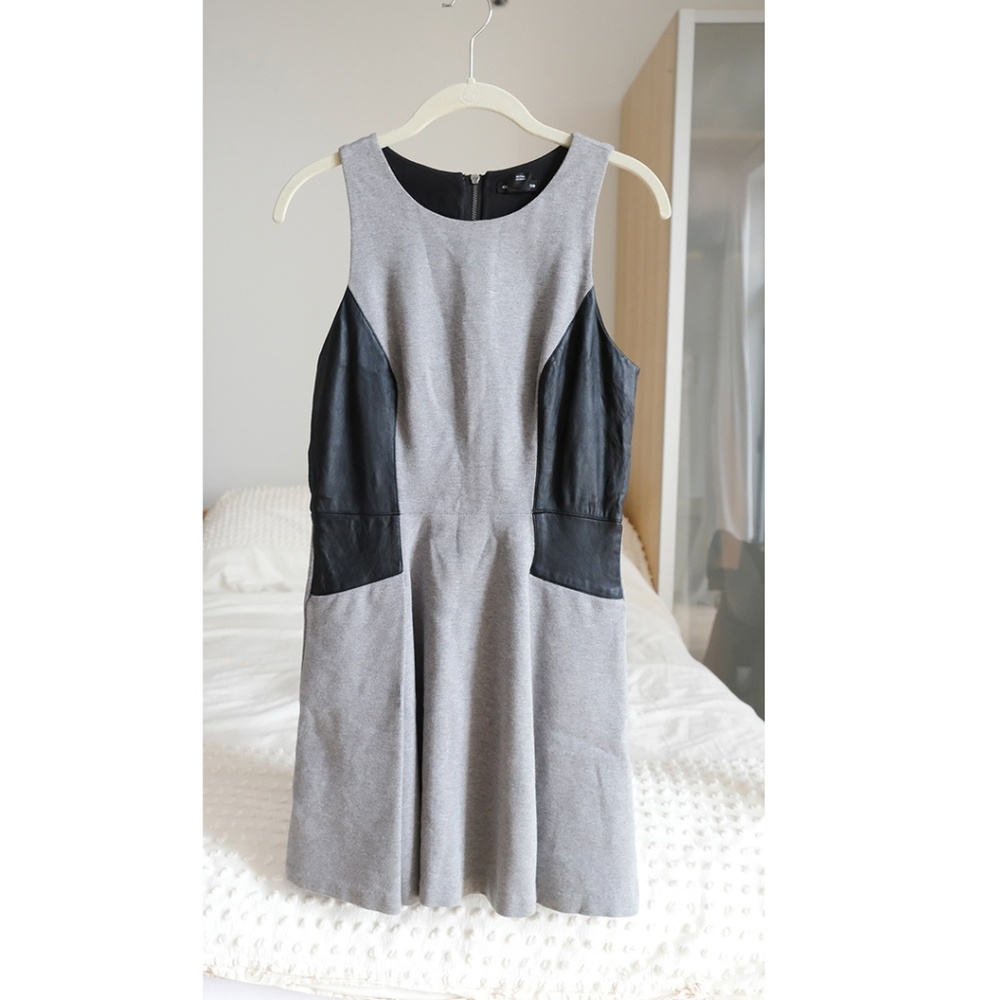 Club Monaco Leather Trim Fit and Flare Dress